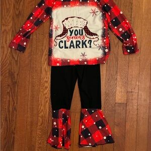 Red Plaid Holiday Outfit with Black Pants